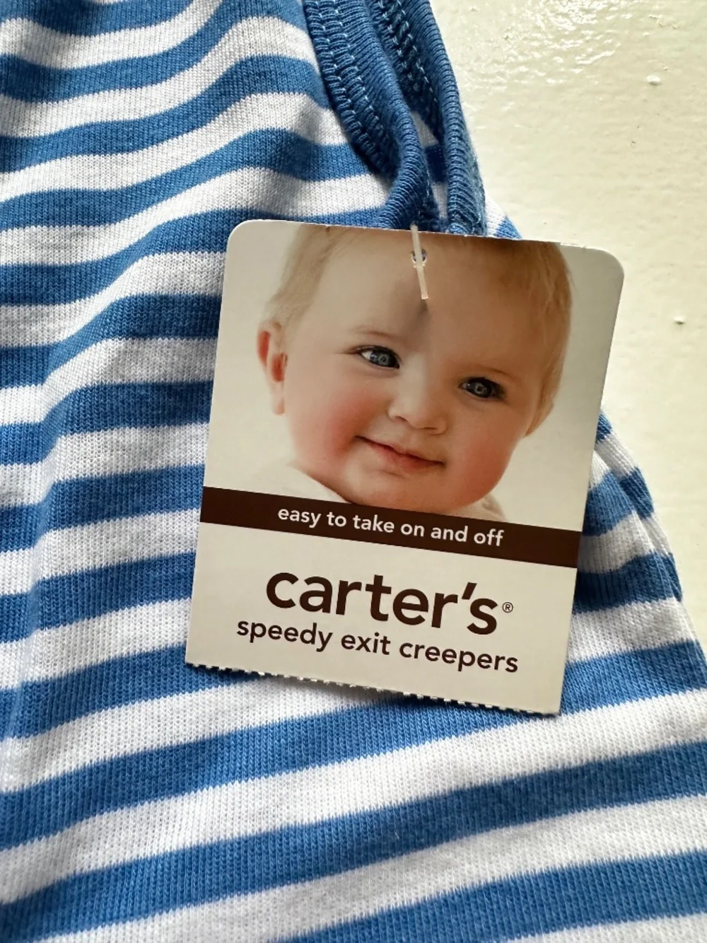 Carter's Baby Boy 12M Blue & White Striped Gator Romper / Creeper